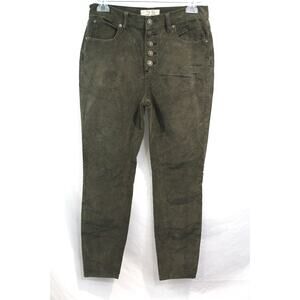 Free People Corduroy Skinny Fit High Rise Pants Size 28 Green Stretch Button Fly